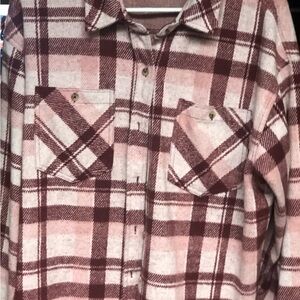 Plaid Button-Up Shirt in Pink and Burgundy
